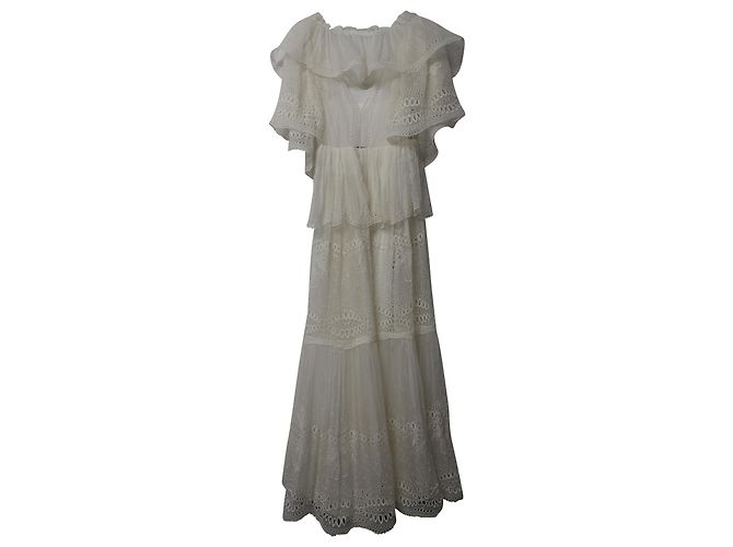Alberta Ferretti Vestido maxi em camadas em seda branca - vista 3