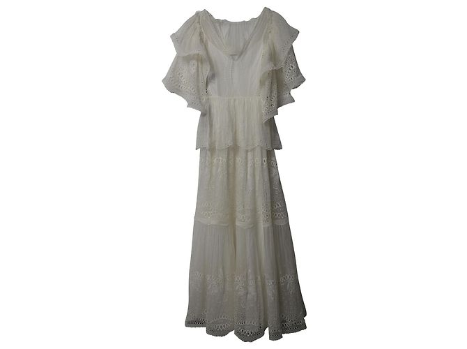 Alberta Ferretti Vestido maxi em camadas em seda branca - vista 4