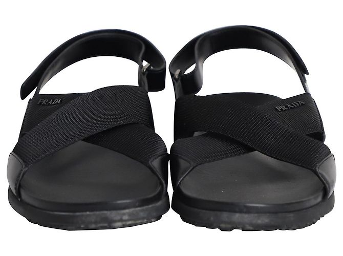 Prada Sandales Croisées à Logo en Cuir Noir - vue 2