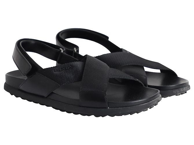 Prada Sandales Croisées à Logo en Cuir Noir - vue 3