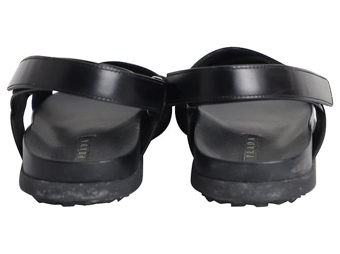 Prada Sandales Croisées à Logo en Cuir Noir - vue 4