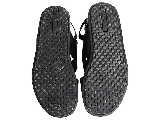 Prada Sandales Croisées à Logo en Cuir Noir - vue 5