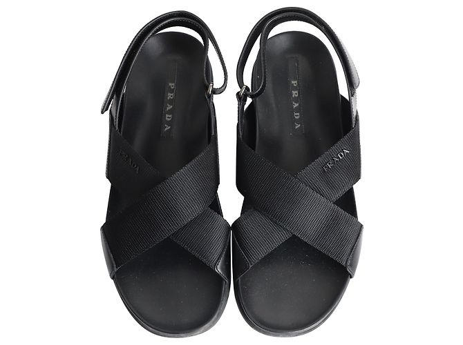 Prada Sandales Croisées à Logo en Cuir Noir - vue 6