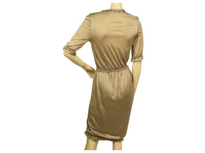 Yves Saint Laurent Midi-Kurzarmkleid aus Viskose-Baumwolle mit Spitzenrüschen, Größe S - Ansicht 2