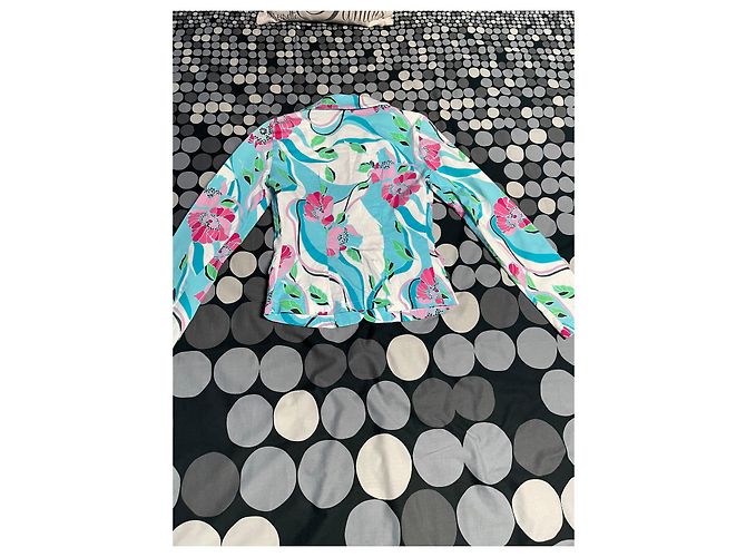 Autre Marque Dixie Blumenmuster Taillierte Jacke Weiß Rosa Blau Pink Grün - Ansicht 10