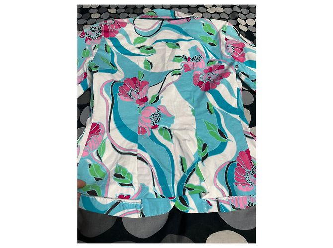 Autre Marque Dixie Blumenmuster Taillierte Jacke Weiß Rosa Blau Pink Grün - Ansicht 11
