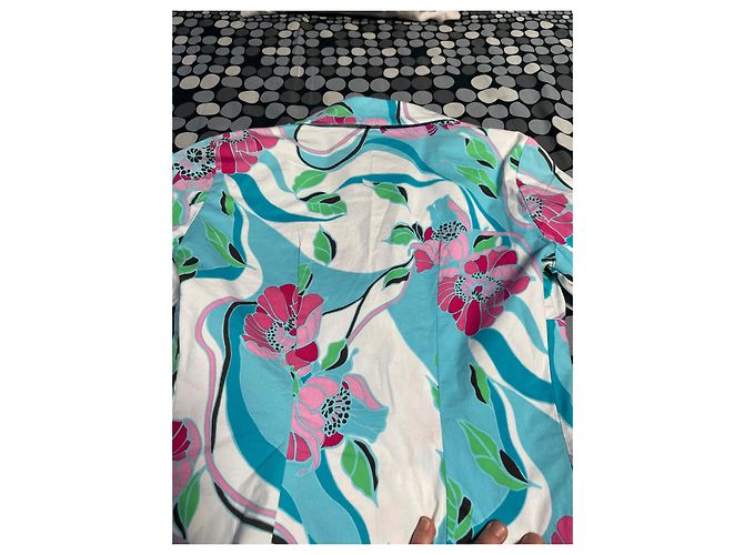 Autre Marque Dixie Blumenmuster Taillierte Jacke Weiß Rosa Blau Pink Grün - Ansicht 12