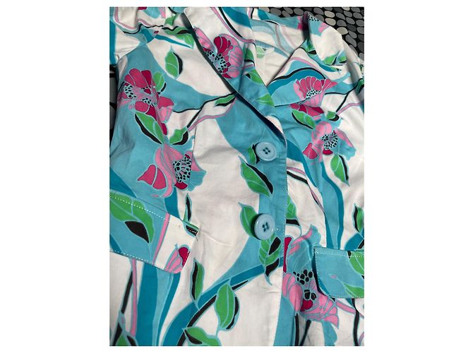 Autre Marque Dixie Blumenmuster Taillierte Jacke Weiß Rosa Blau Pink Grün - Ansicht 6