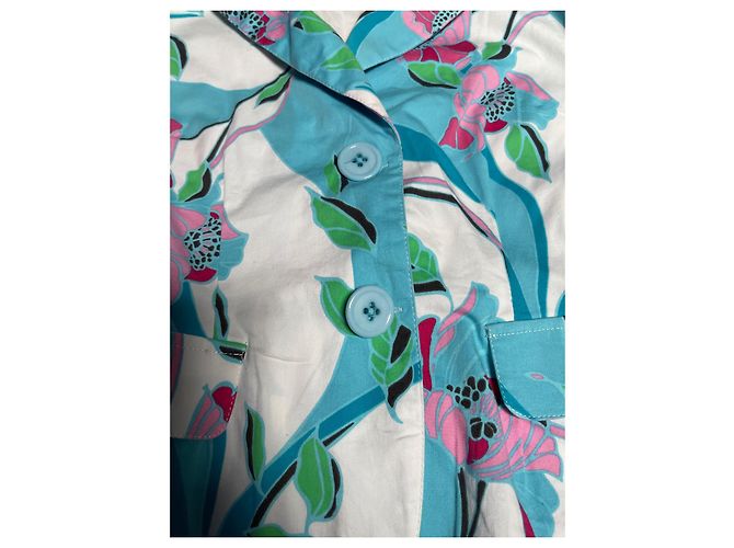 Autre Marque Dixie Blumenmuster Taillierte Jacke Weiß Rosa Blau Pink Grün - Ansicht 7
