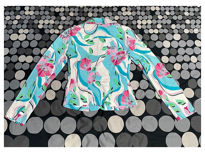 Autre Marque Dixie Blumenmuster Taillierte Jacke Weiß Rosa Blau Pink Grün - Ansicht 9