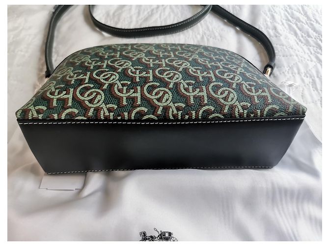Borsa a tracolla Coach in pelle verde e tela stampata Marrone Verde scuro Gold hardware - vista 14