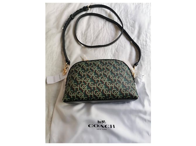 Borsa a tracolla Coach in pelle verde e tela stampata Marrone Verde scuro Gold hardware - vista 3
