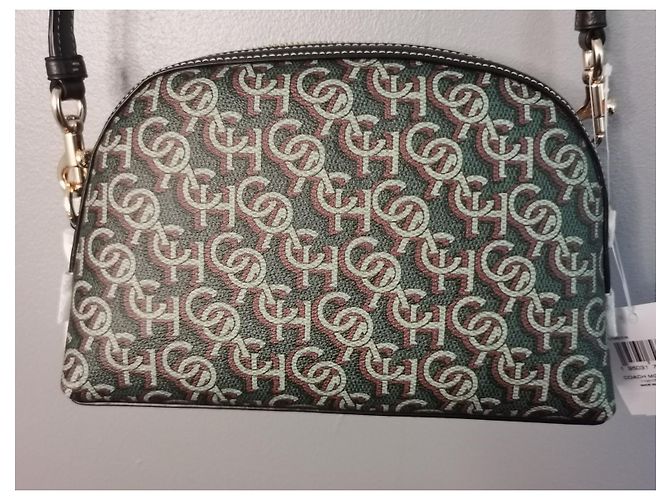 Borsa a tracolla Coach in pelle verde e tela stampata Marrone Verde scuro Gold hardware - vista 4