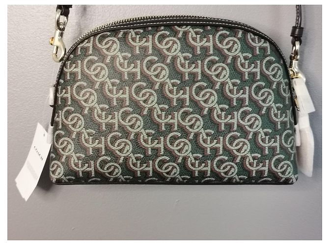 Borsa a tracolla Coach in pelle verde e tela stampata Marrone Verde scuro Gold hardware - vista 6
