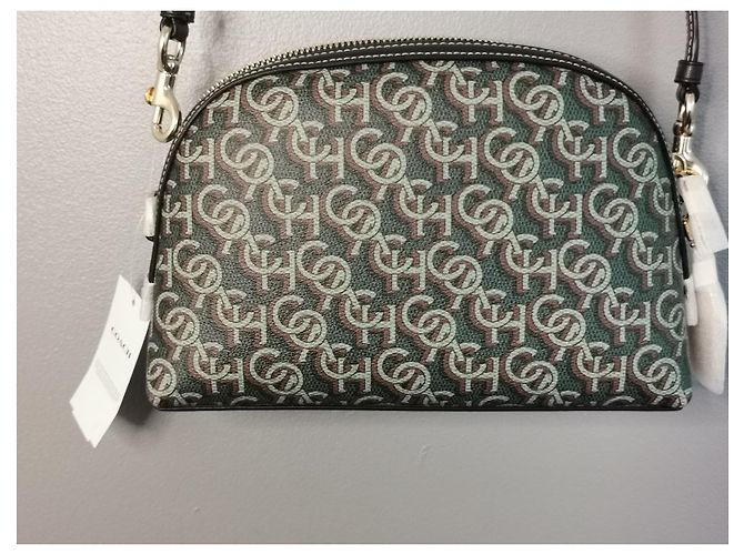 Borsa a tracolla Coach in pelle verde e tela stampata Marrone Verde scuro Gold hardware - vista 8
