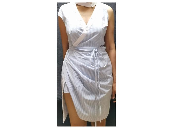 Vestido Alexander Wang asimétrico de rayas de algodón azul claro - vista 3