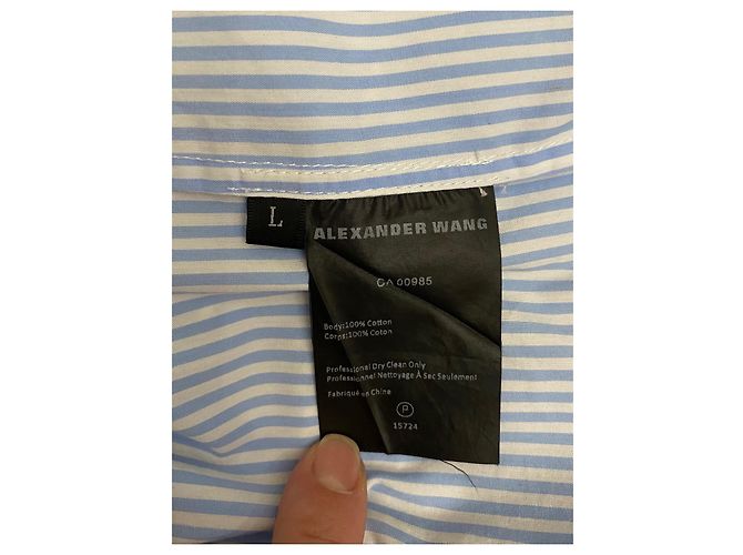 Vestido Alexander Wang asimétrico de rayas de algodón azul claro - vista 4