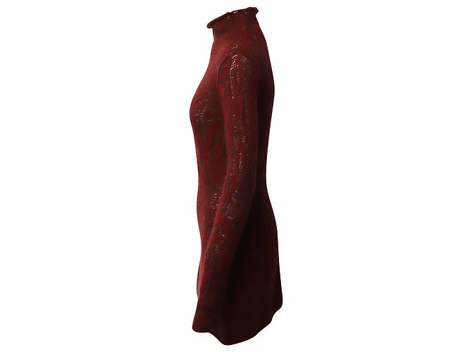 Mini Abito Dolcevita Etro Paisley Jacquard in Lana Rosso - vista 2