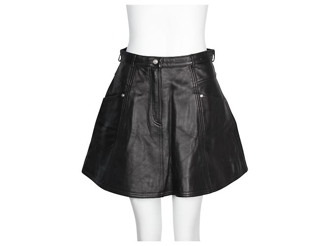 Balmain A-Linien-Minirock aus schwarzem Leder mit silbernen Nieten - Ansicht 2