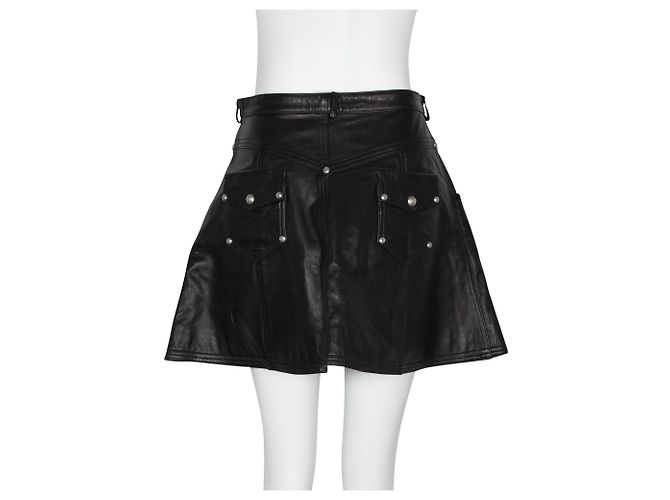 Balmain A-Linien-Minirock aus schwarzem Leder mit silbernen Nieten - Ansicht 3