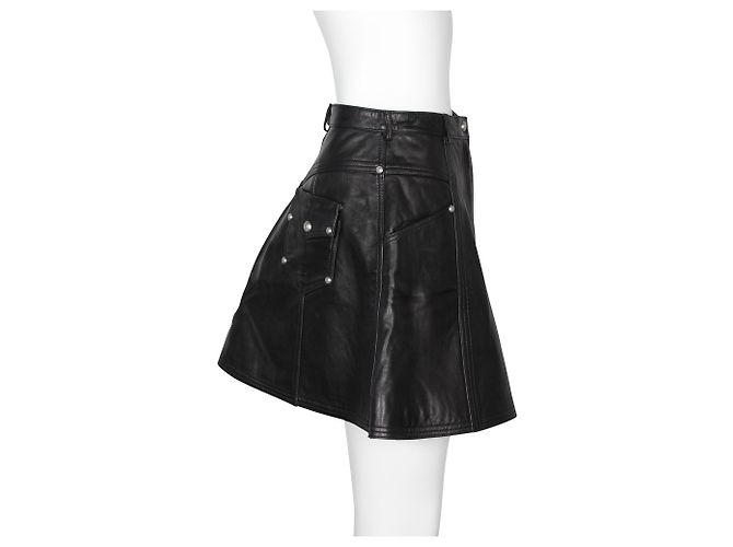 Balmain A-Linien-Minirock aus schwarzem Leder mit silbernen Nieten - Ansicht 4