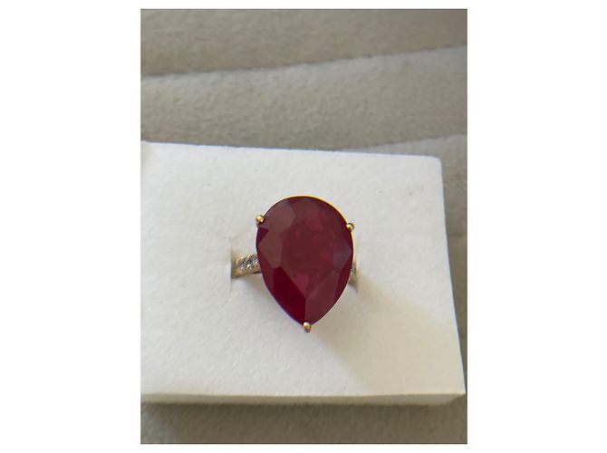 Autre Marque Anello in oro 18K con rubini e diamanti misura 53 Giallo - vista 5