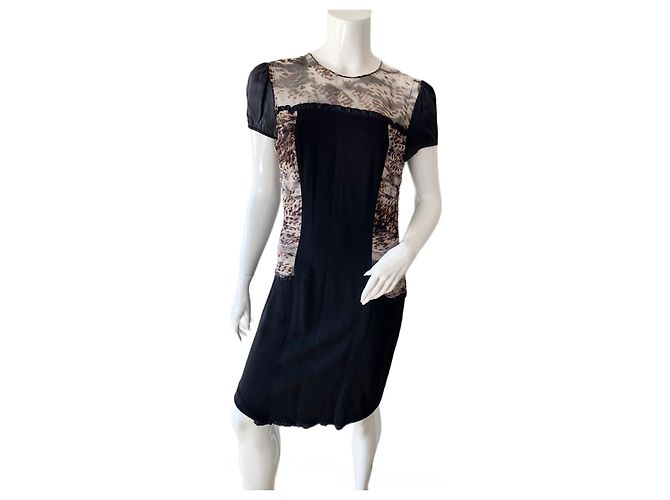Blumarine Kleid mit Leopardendetails aus reiner SEIDE Braun Schwarz Beige Bronze - Ansicht 10