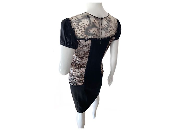 Blumarine Kleid mit Leopardendetails aus reiner SEIDE Braun Schwarz Beige Bronze - Ansicht 11