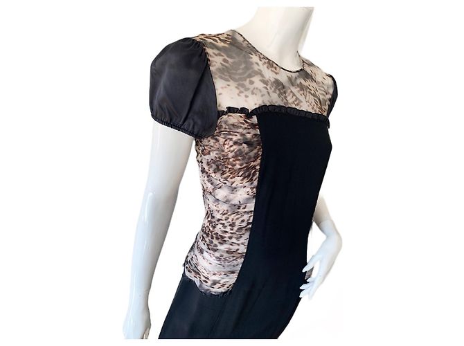 Blumarine Kleid mit Leopardendetails aus reiner SEIDE Braun Schwarz Beige Bronze - Ansicht 2