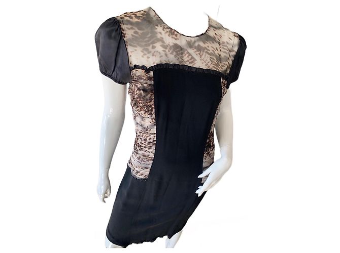 Blumarine Kleid mit Leopardendetails aus reiner SEIDE Braun Schwarz Beige Bronze - Ansicht 3