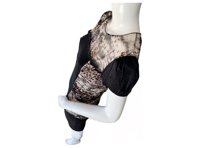Blumarine Kleid mit Leopardendetails aus reiner SEIDE Braun Schwarz Beige Bronze - Ansicht 6