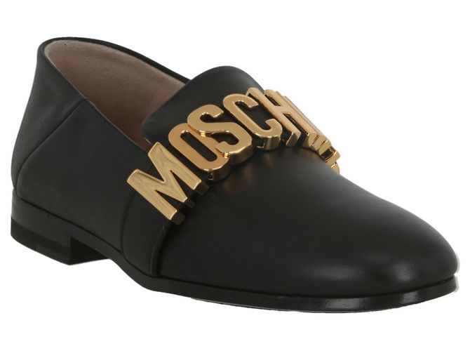 Mocassini in pelle con logo Moschino - vista 2
