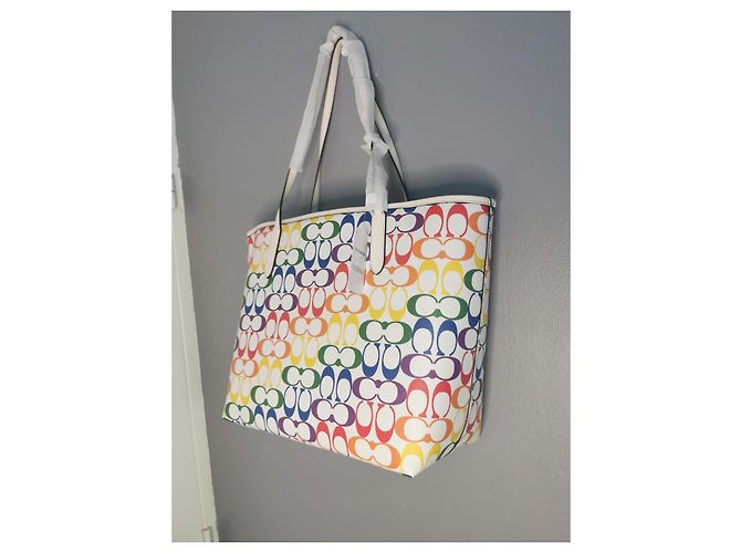 Coach Rainbow Canvas Tote Bag Multicolour White Red Blue Multiple colors Green Orange Cream Purple Yellow - view 11