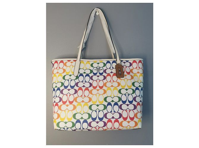 Coach Rainbow Canvas Tote Bag Multicolour White Red Blue Multiple colors Green Orange Cream Purple Yellow - view 12