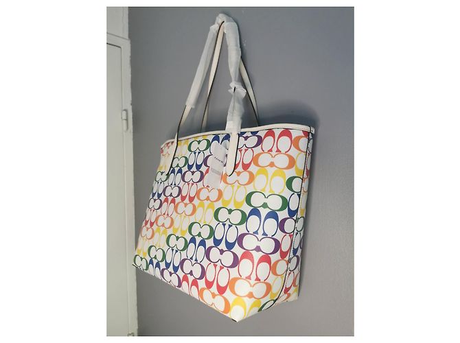 Coach Rainbow Canvas Tote Bag Multicolour White Red Blue Multiple colors Green Orange Cream Purple Yellow - view 13