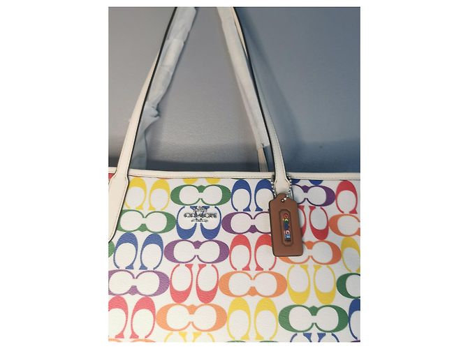 Coach Rainbow Canvas Tote Bag Multicolour White Red Blue Multiple colors Green Orange Cream Purple Yellow - view 18