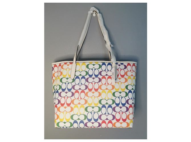 Coach Rainbow Canvas Tote Bag Multicolour White Red Blue Multiple colors Green Orange Cream Purple Yellow - view 2