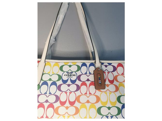 Coach Rainbow Canvas Tote Bag Multicolour White Red Blue Multiple colors Green Orange Cream Purple Yellow - view 3