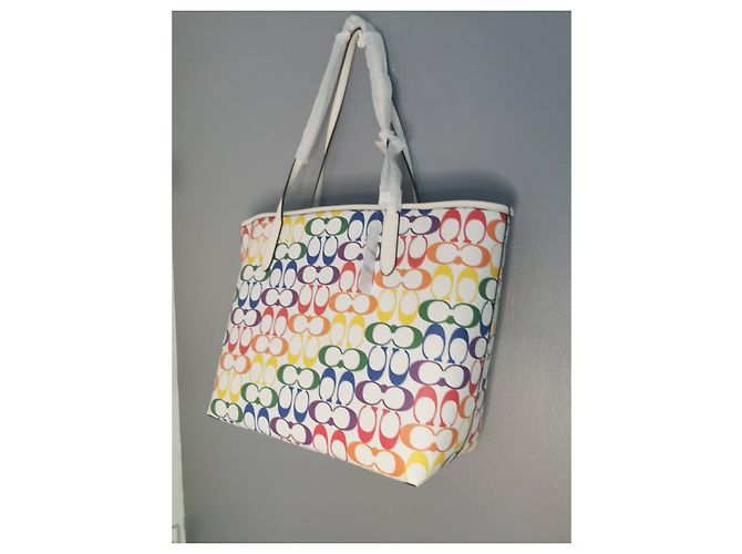 Coach Rainbow Canvas Tote Bag Multicolour White Red Blue Multiple colors Green Orange Cream Purple Yellow - view 5