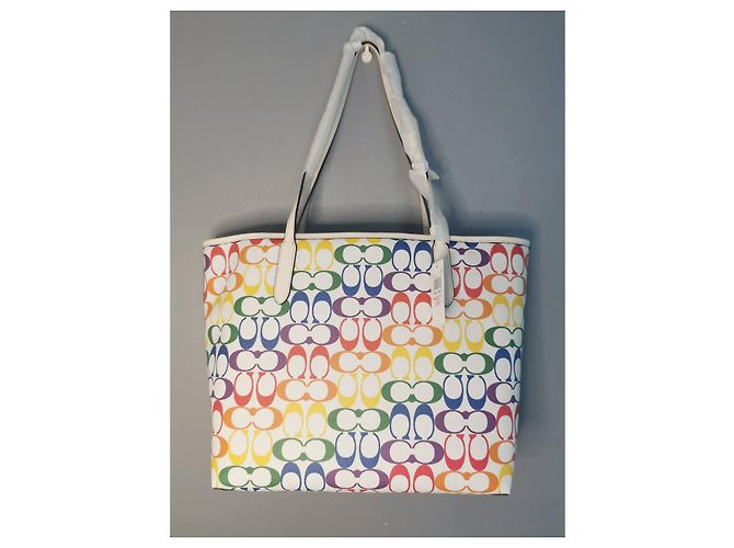 Coach Rainbow Canvas Tote Bag Multicolour White Red Blue Multiple colors Green Orange Cream Purple Yellow - view 6