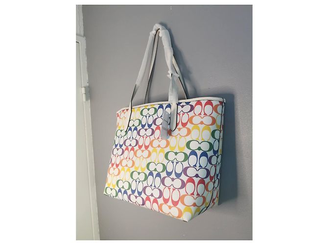Coach Rainbow Canvas Tote Bag Multicolour White Red Blue Multiple colors Green Orange Cream Purple Yellow - view 7