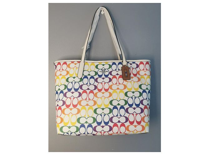 Coach Rainbow Canvas Tote Bag Multicolour White Red Blue Multiple colors Green Orange Cream Purple Yellow - view 9