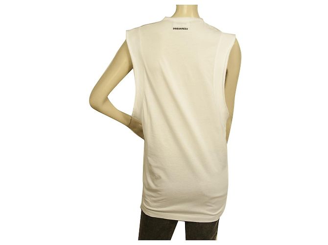 Dsquared2 D2 Top Blanco Sin Mangas Cuello V Pantera Largo Algodón - Talla XS - vista 2