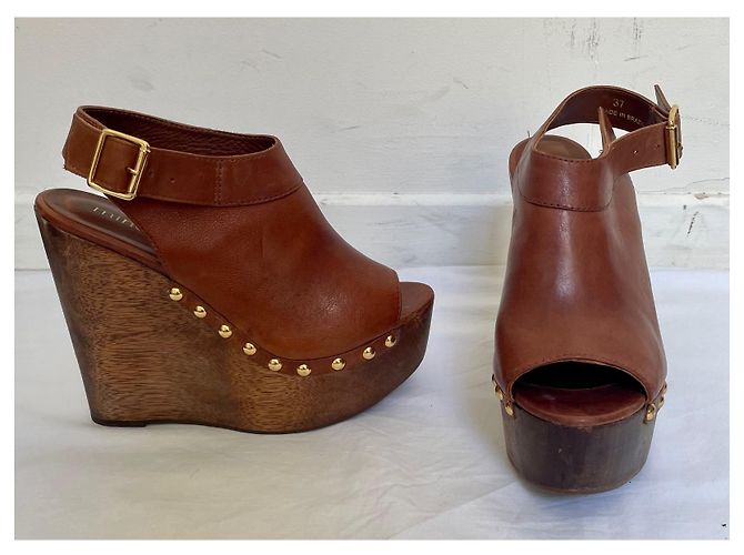 Minelli wedge clogs caramel leather - view 2