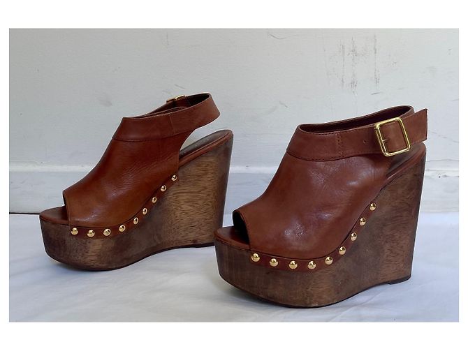 Minelli wedge clogs caramel leather - view 3