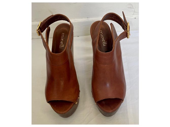 Minelli wedge clogs caramel leather - view 4