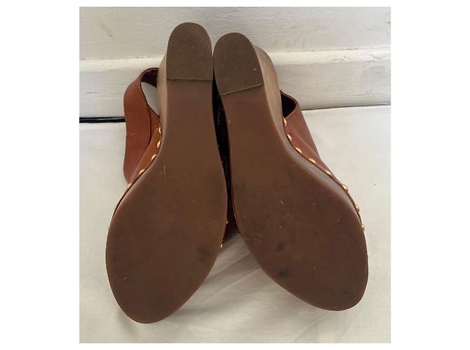 Minelli wedge clogs caramel leather - view 6