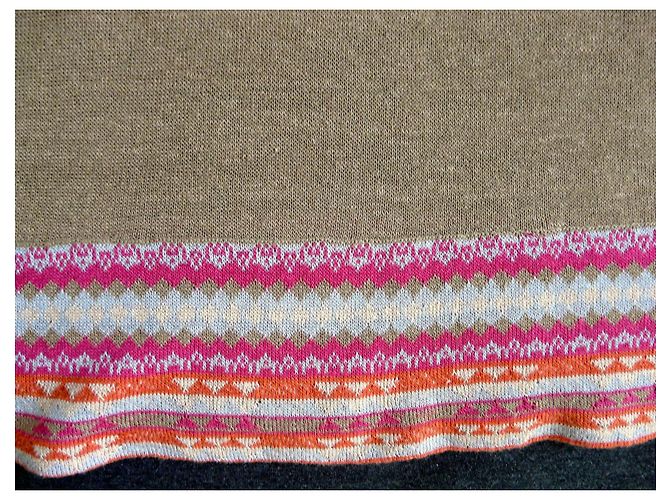 Autre Marque Tunika oder Minikleid in 100% Leinen-Tabak-Beige-Hintergrund und mehrfarbige Kanten T. S-M Pink Orange Hellblau - Ansicht 13