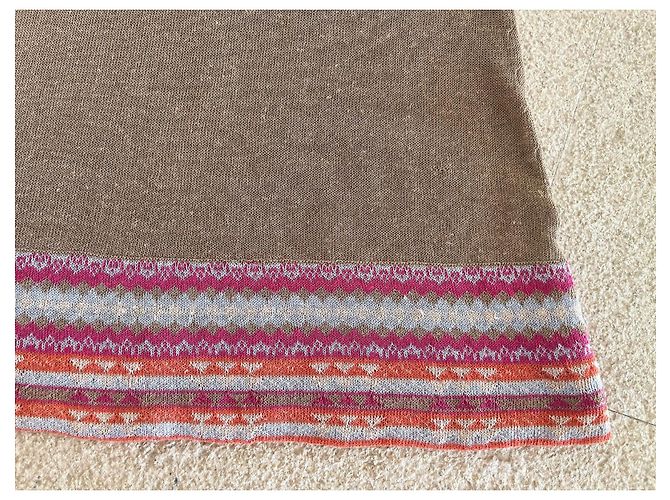 Autre Marque Tunika oder Minikleid in 100% Leinen-Tabak-Beige-Hintergrund und mehrfarbige Kanten T. S-M Pink Orange Hellblau - Ansicht 5