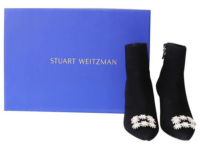 Stuart Weitzman Botines Kera con hebilla de cristal en ante negro - vista 10